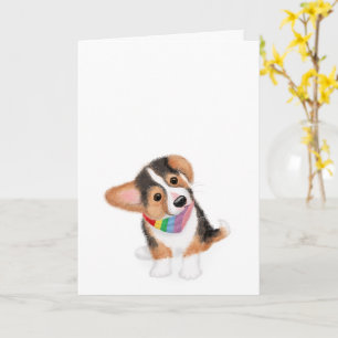 Cute corgi puppy with rainbow bandana blank card