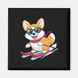 Cute Corgi Skiing  Magnet