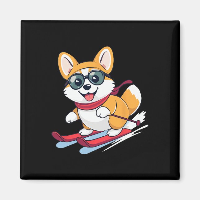 Cute Corgi Skiing  Magnet (Front)