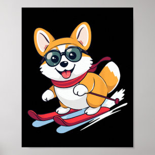 Cute Corgi Skiing  Poster