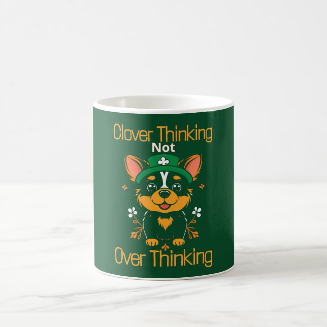 Cute Corgi St. Patrick’s Day Mug – Clover Thinking (Center)
