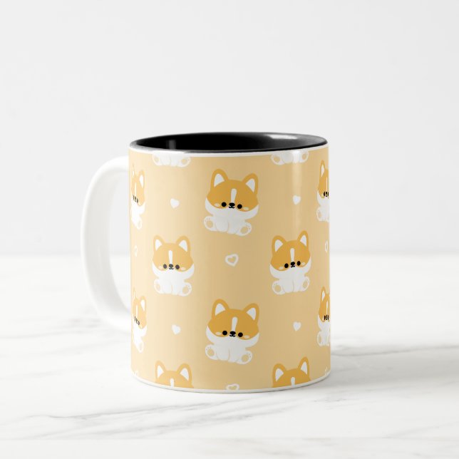 Cute Corgi Two-Tone Coffee Mug (Front Left)