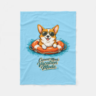 Cute Corgi Vacation Mode Illustration - Summer Bea Fleece Blanket