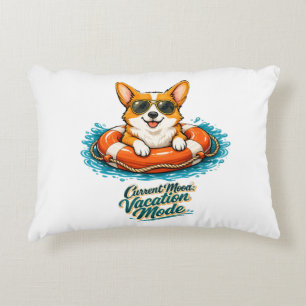 Cute Corgi "Vacation Mode" Summer Design Accent Pillow