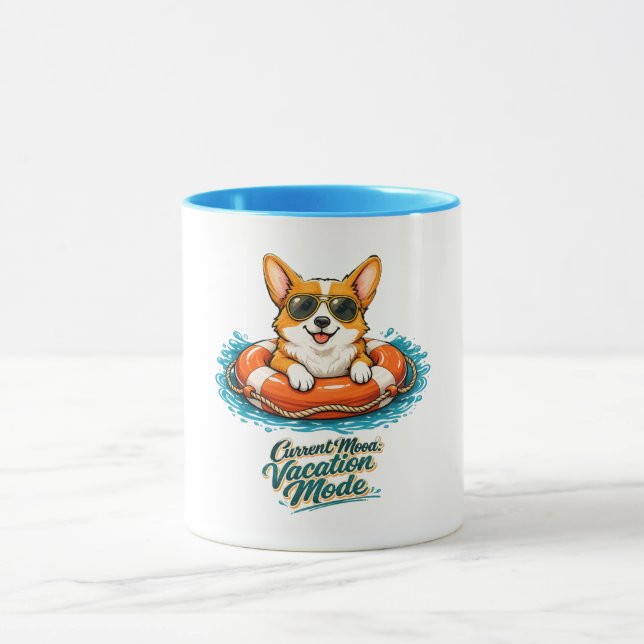 Cute Corgi "Vacation Mode" Summer Design Mug (Center)