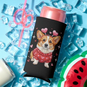 Cute Corgi Valentine Heart Valentines Day Seltzer Can Cooler