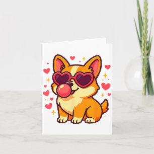Cute Corgi Valentine Puppy With Heart Sungles Card
