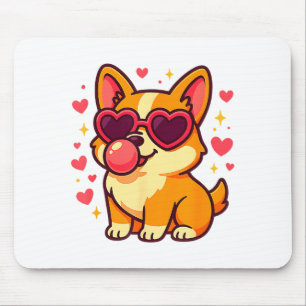 Cute Corgi Valentine Puppy With Heart Sungles Mouse Pad