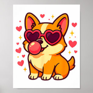 Cute Corgi Valentine Puppy With Heart Sungles Poster