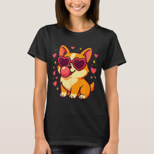 Cute Corgi Valentine Puppy With Heart Sungles T-Shirt