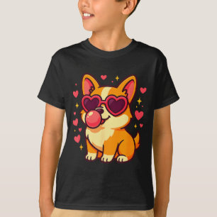 Cute Corgi Valentine Puppy With Heart Sungles  T-Shirt