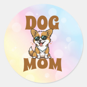 Cute Corgi Wearing Sunglasses Dog Mom Classic Round Sticker