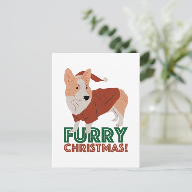 Cute Corgi with Christmas Pun: Furry Christmas Postcard (Standing Front)
