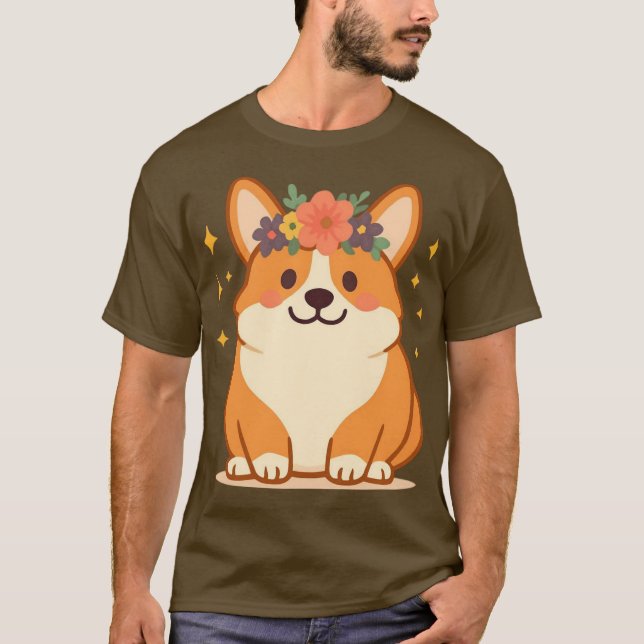Cute Corgi with Flower Crown  T-Shirt (Front)