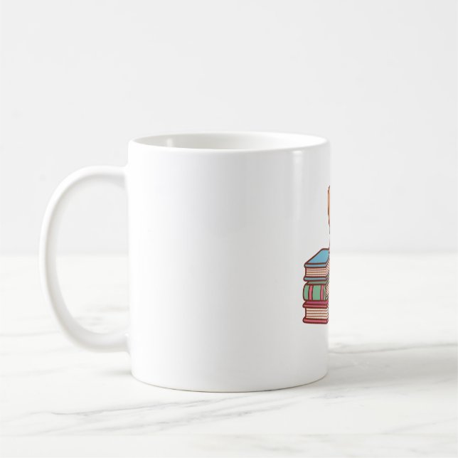 Cute Corgi With Glasses Reading A Book Coffee Mug (Left)