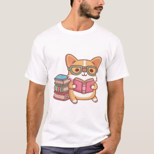 Cute Corgi With Glasses Reading A Book T-Shirt