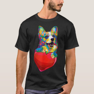 Cute Corgi With Heart Dog Lovers Colourful Valenti T-Shirt
