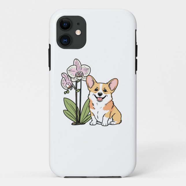 Cute Corgi with Orchidea Case-Mate iPhone Case (Back)