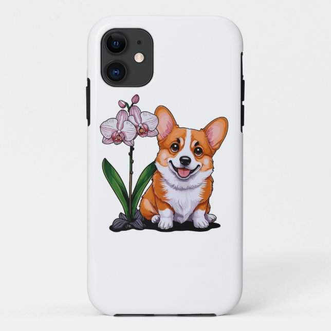 Cute Corgi with Orchidea Case-Mate iPhone Case (Back)