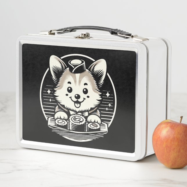Cute Corgi with Sushi Kawaii Animals Metal Lunch Box (In Situ)