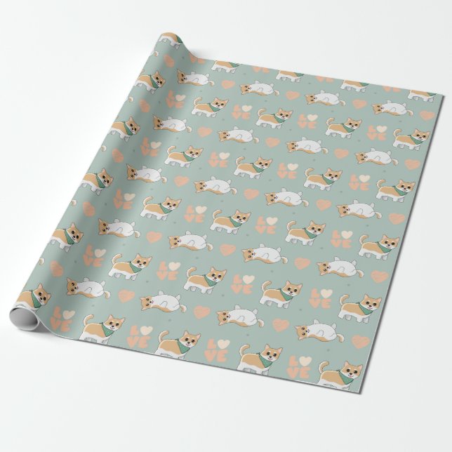 Cute Corgi Wrapping Paper (Unrolled)