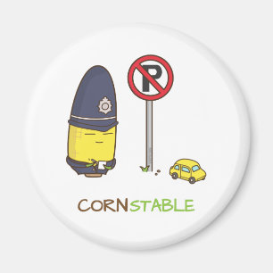 Cute Corn Constable Traffic Police Amusing Pun Magnet