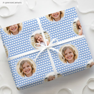 Cute Cornflower Blue Hearts Kids Birthday Photo Wrapping Paper