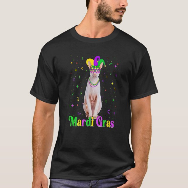 Cute Cornish Rex Cat Animals Mardi Gras Carnivals T-Shirt (Front)