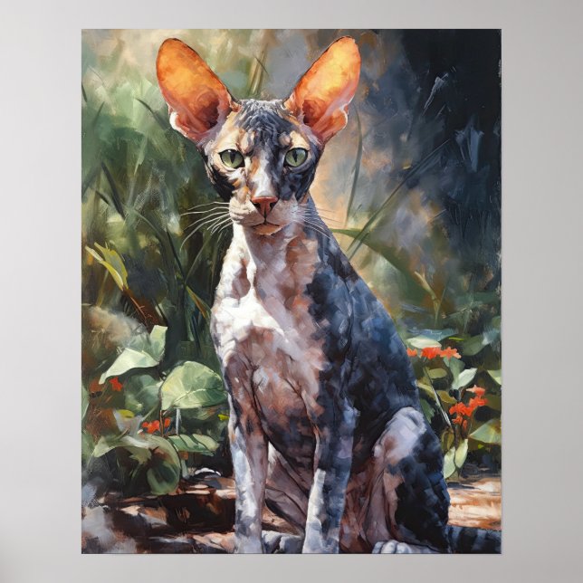 Cute Cornish Rex Cat Art Print Poster (Front)