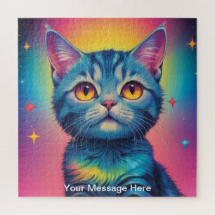 Cute Cosmic Kitten Vibrant Surreal Rainbow Art  Jigsaw Puzzle