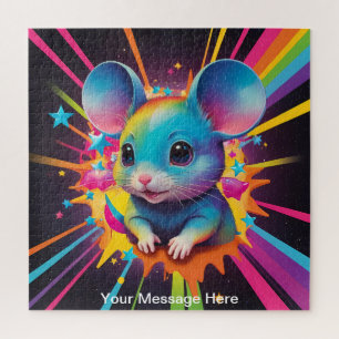 Cute Cosmic Mouse Vibrant Surreal Rainbow Art  Jigsaw Puzzle
