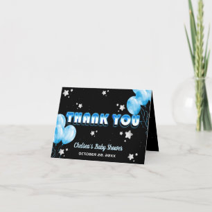 Cute Cosmic Night Blue Balloons Starry Baby Shower Thank You Card
