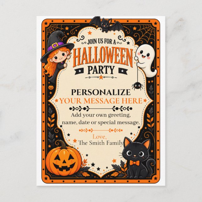 Cute Costume Halloween  Invitation Postcard (Front)