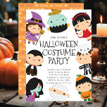 Cute Costume Halloween Party Invitation<br><div class="desc">This spooky-fun invitation features a witch, Dracula, a devil, mummy, Frankenstein, skeleton, and pumpkin kid. The words "Halloween Costume Party" are written in a fun and festive font. It's the perfect way to invite your kids' friends to a spooky-sweet Halloween party where they can come dressed up as their favourite...</div>