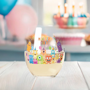 Cute Costume Monster Halloween Party For Kids Stemless Wine Glass