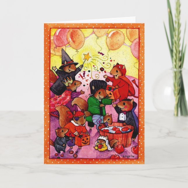 Cute costume squirrels Halloween customizable card (Front)