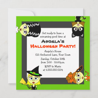 Cute Costumed Girls Halloween Party Invitations