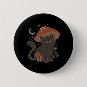 Cute Cottagcore Cat Mushroom Hat Vintage Grunge Ae 2 Inch Round Button