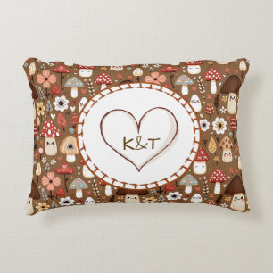 Cute Cottage Core Mushrooms and Flowers Accent Pillow