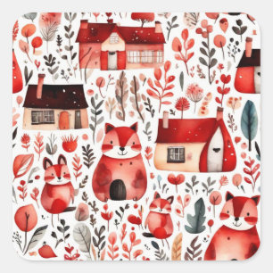 Cute cottage core red field Magnetic Frame Square Sticker