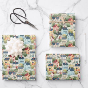 Cute cottage core tiled housewarming party wrapping paper sheet
