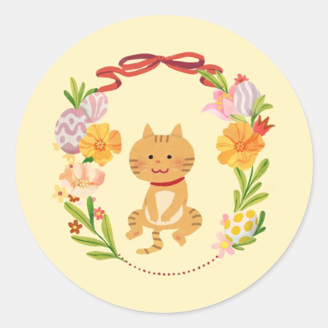 Cute Cottage Happy Easter  Classic Round Sticker (Front)