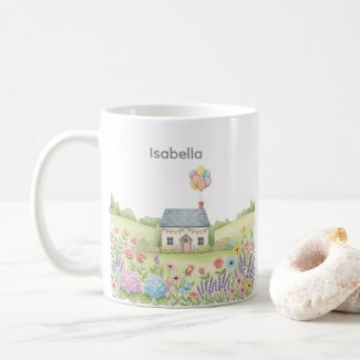 Cute Cottage with Balloon in Floral Field Custom