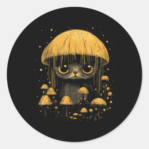 Cute Cottagecore Aesthetic Cat Mushroom Women Kids Classic Round Sticker