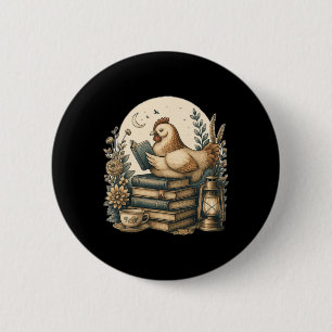 Cute Cottagecore Aesthetic Chicken Reading Book Ne 2 Inch Round Button