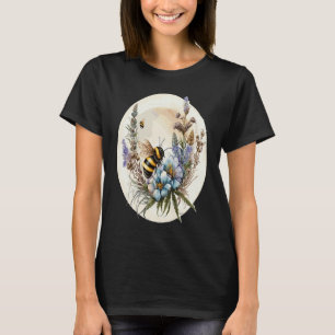 Cute Cottagecore Botanic Flower Bumblebee Watercol T-Shirt