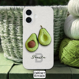 Cute Cottagecore Crochet Avocado Monogram Name  iPhone 16 Case