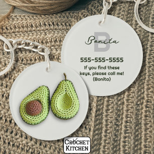 Cute Cottagecore Crochet Avocado Monogram Name Keychain