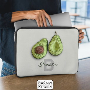 Cute Cottagecore Crochet Avocado Monogram Name Laptop Sleeve