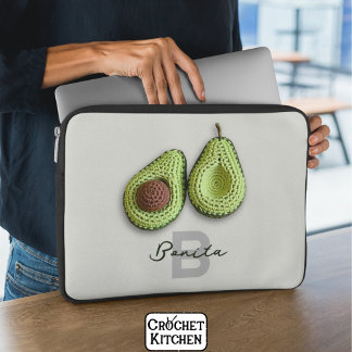 Cute Cottagecore Crochet Avocado Monogram Name  Laptop Sleeve